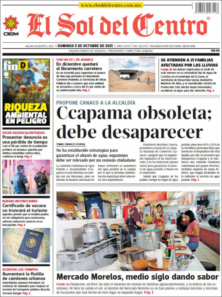 Portada de El Sol del Centro (M&eacute;xico)