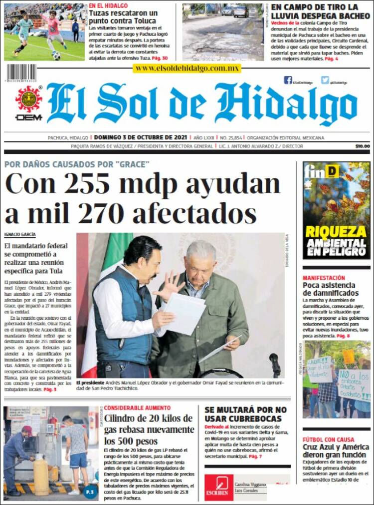 Portada de El Sol de Hidalgo (M&eacute;xico)