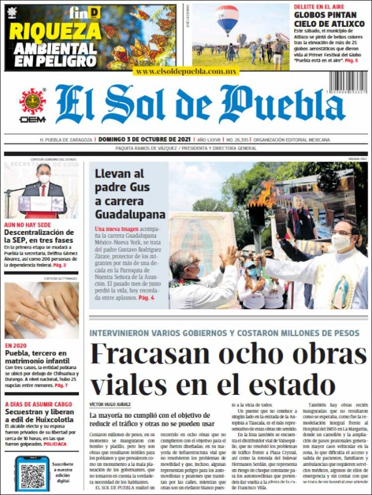 Portada de El Sol de Puebla (M&eacute;xico)