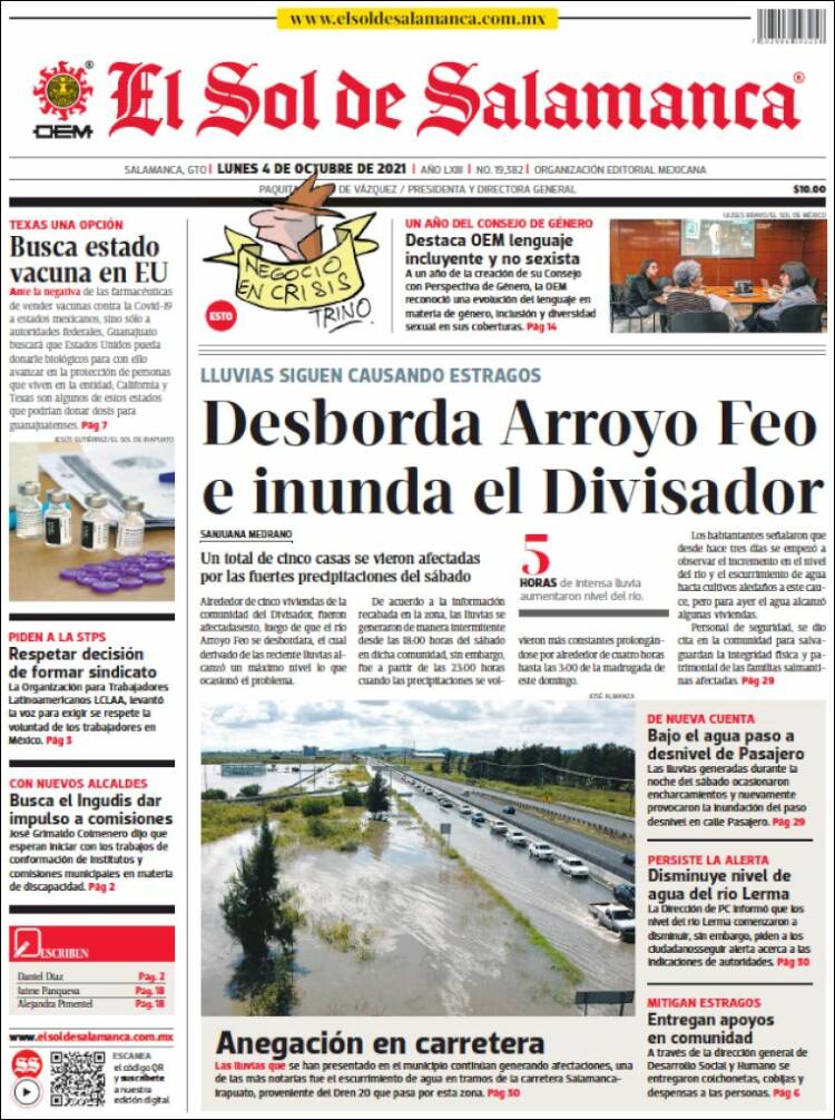 Portada de El Sol de Salamanca (M&eacute;xico)