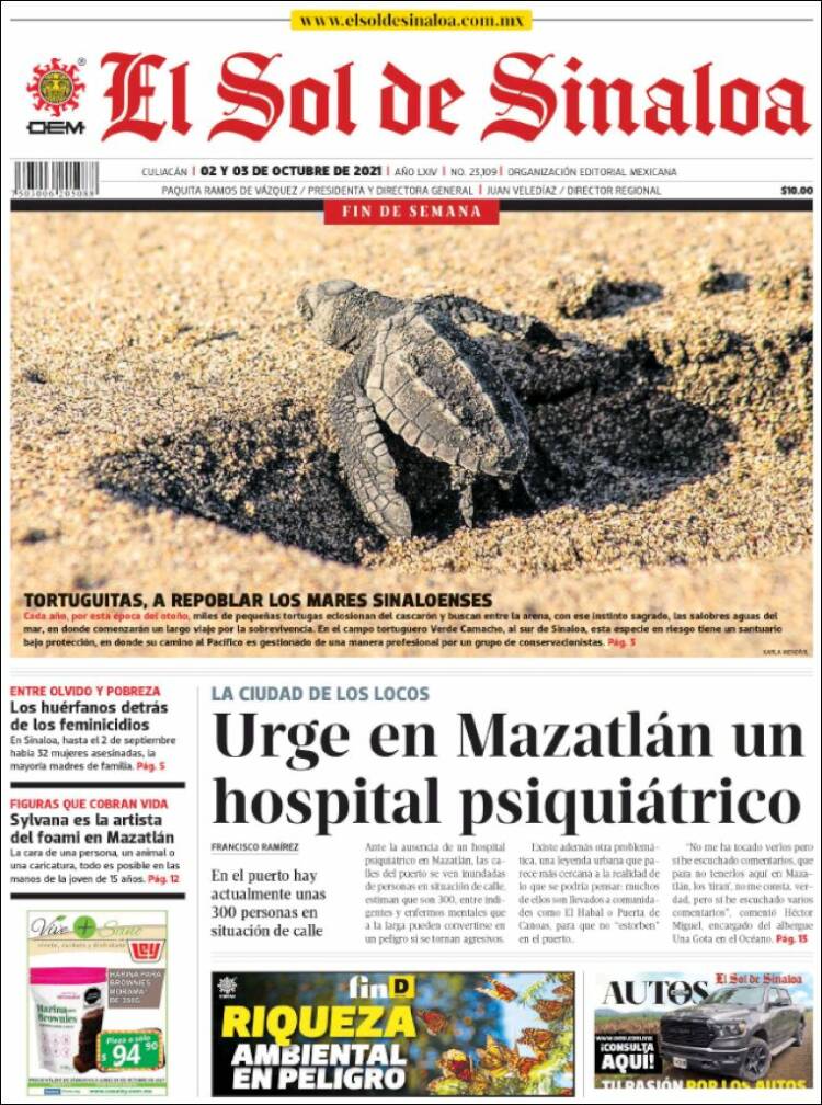 Portada de El Sol de Sinaloa (M&eacute;xico)