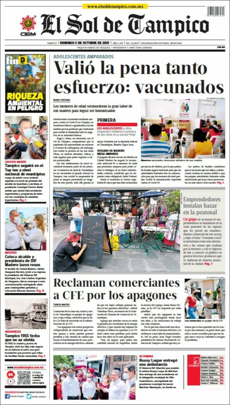 Portada de El Sol de Tampico (M&eacute;xico)