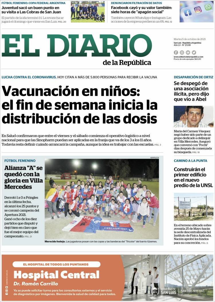 Portada de Diario de la República (Argentina)