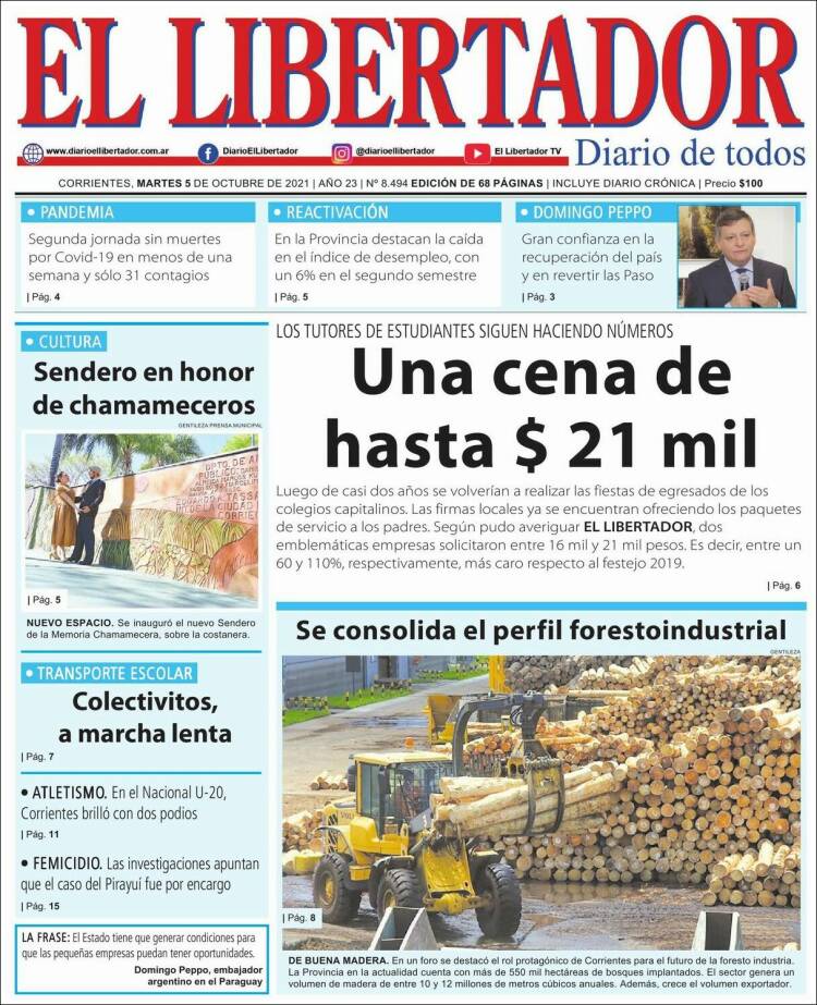 Portada de Diario El Libertador (Argentina)
