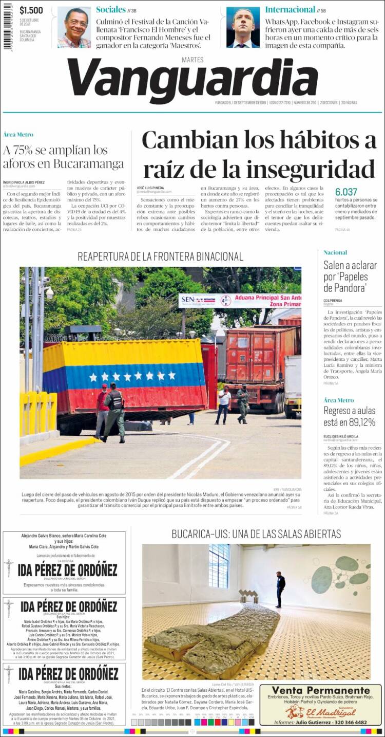 Portada de Vanguardia Liberal (Colombia)
