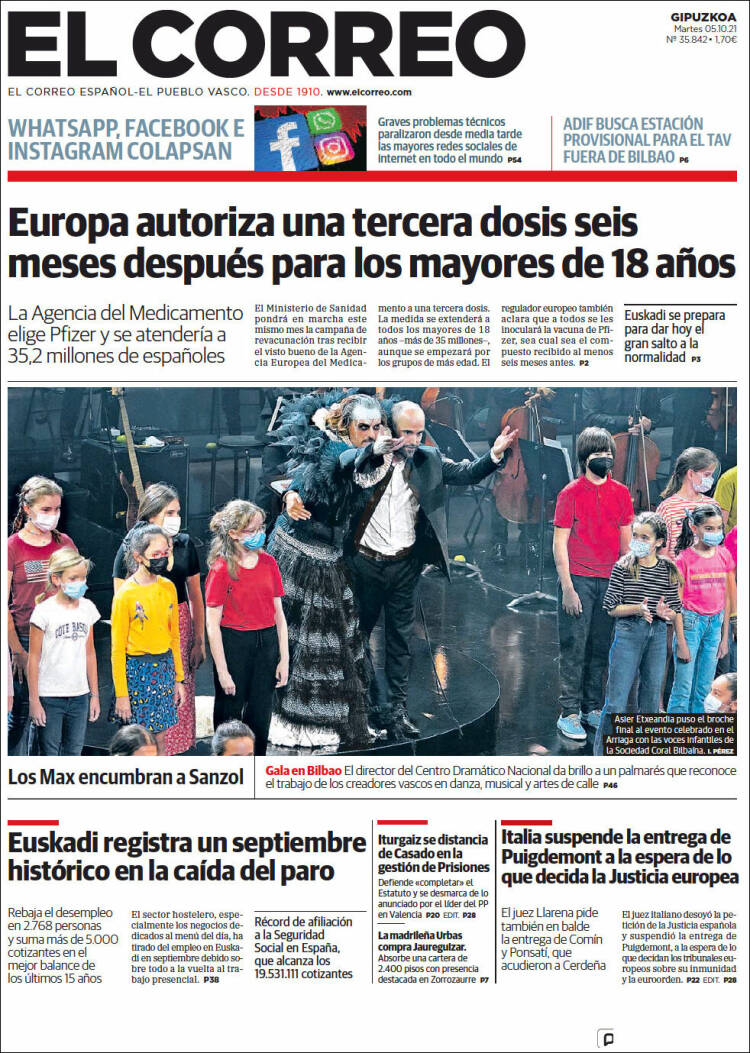 Portada de El Correo - Guipuzcoa (Espagne)