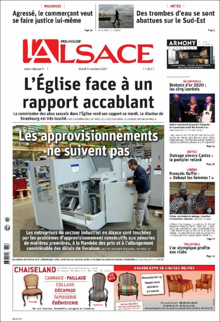 Portada de Journal L'Alsace (Francia)