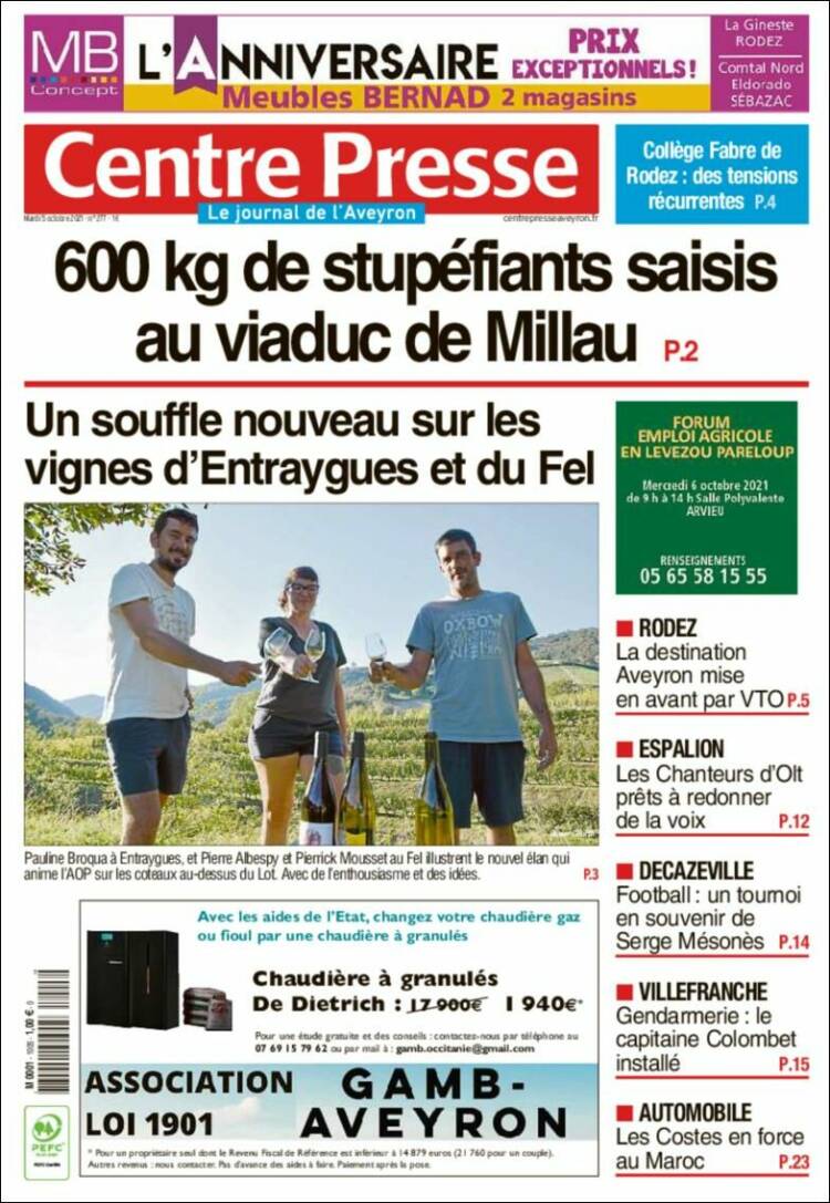 Portada de Centre Presse (Francia)