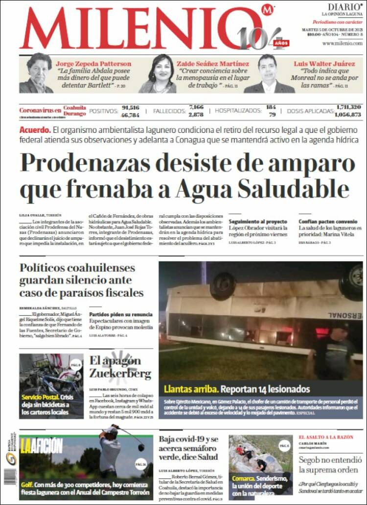 Portada de Milenio - Laguna (M&eacute;xico)