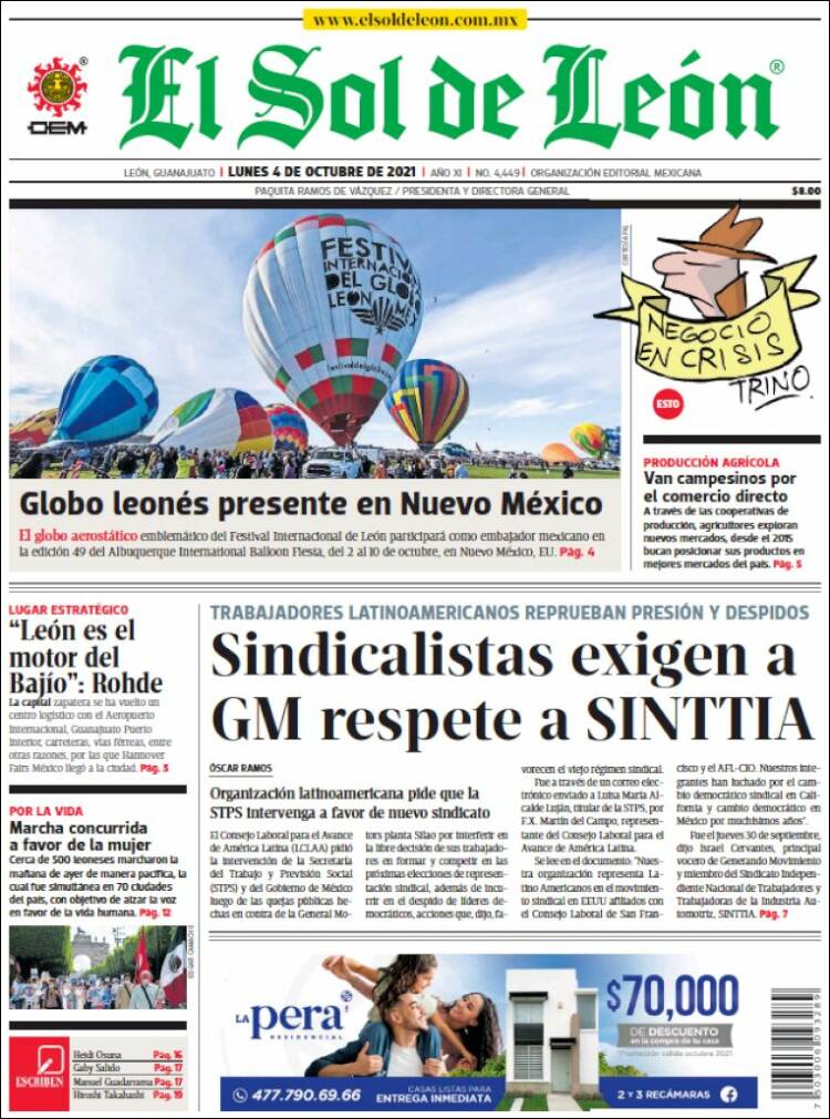 Portada de El Sol de León (M&eacute;xico)