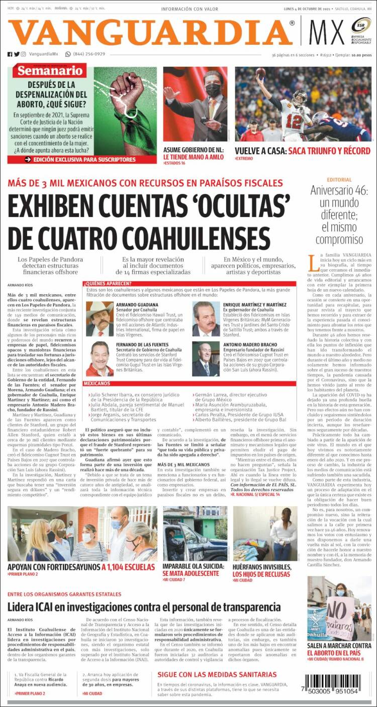 Portada de Vanguardia (M&eacute;xico)