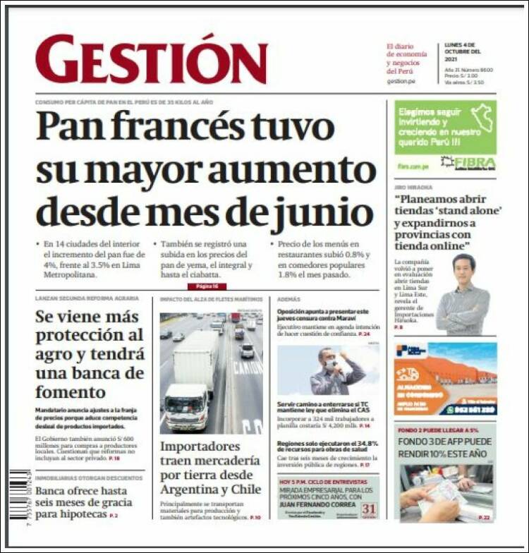 Portada de Diario Gestión (Per&uacute;)