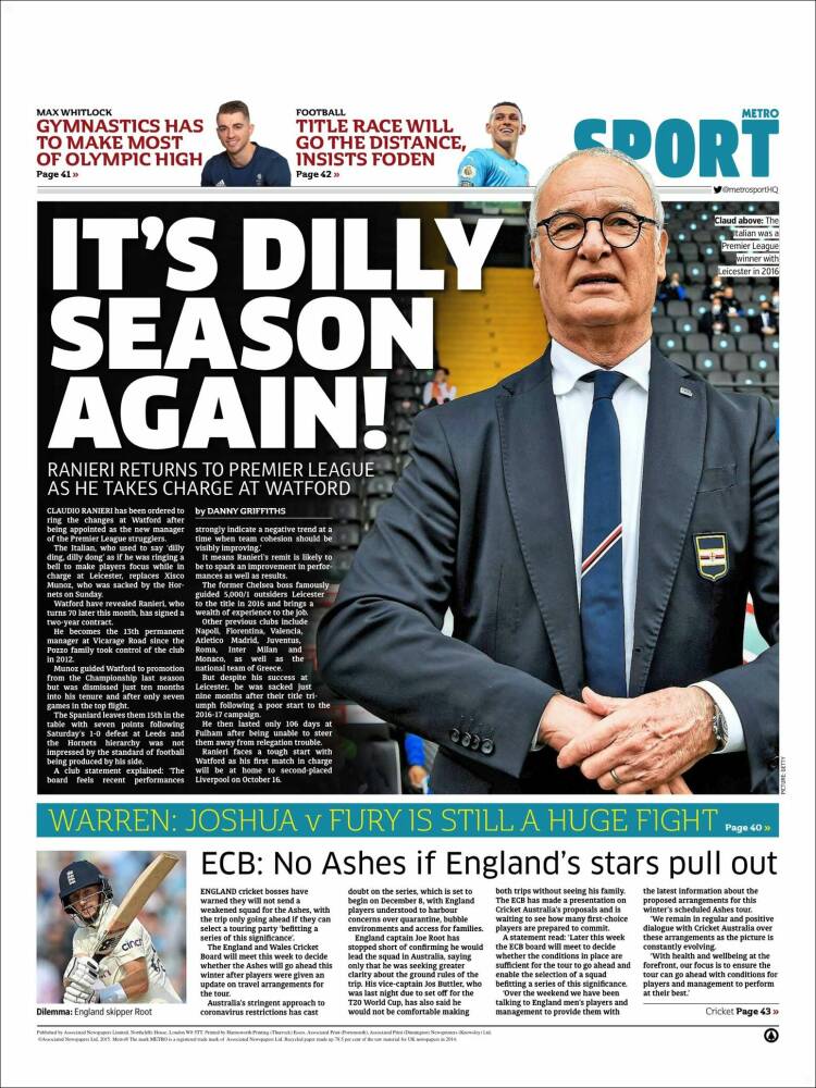 Portada de Metro Sport (Reino Unido)