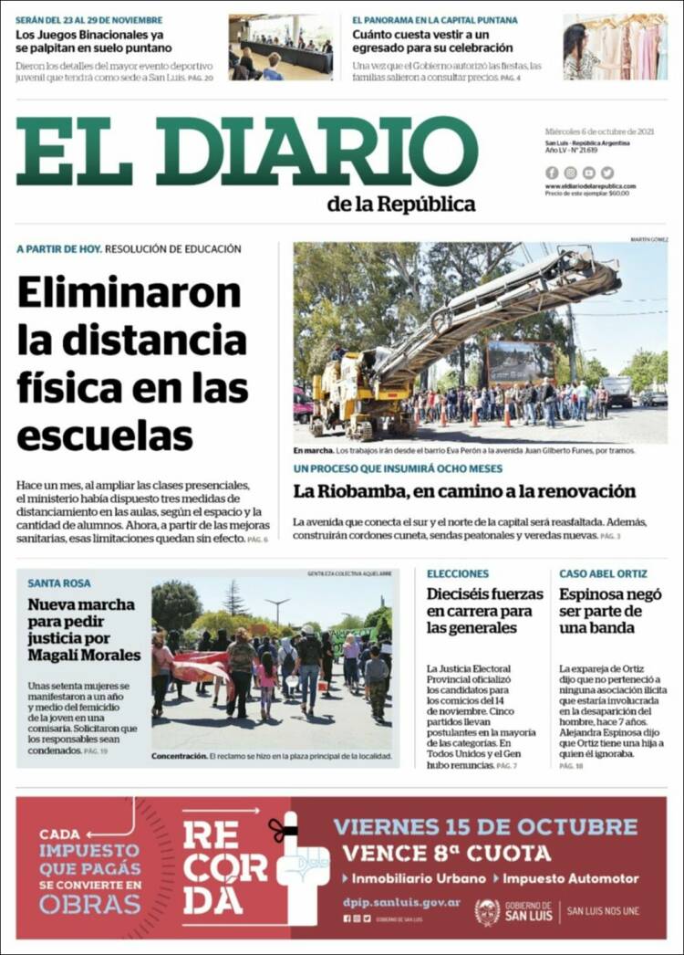 Portada de Diario de la República (Argentina)