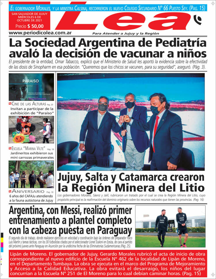 Portada de Periódico Lea (Argentina)