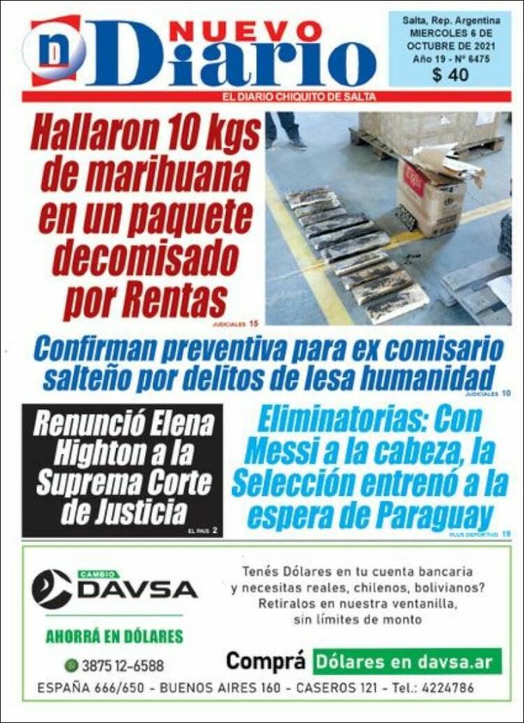 Portada de Nuevo Diario de Salta (Argentina)