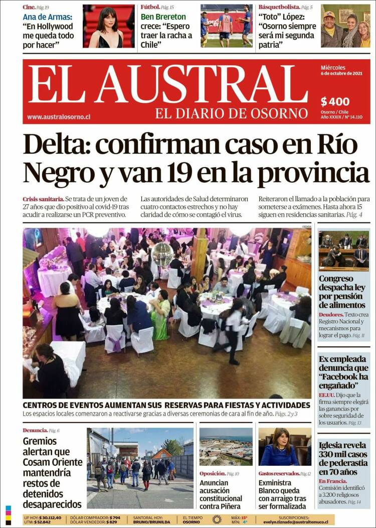 Portada de El Austral de Osorno (Chile)