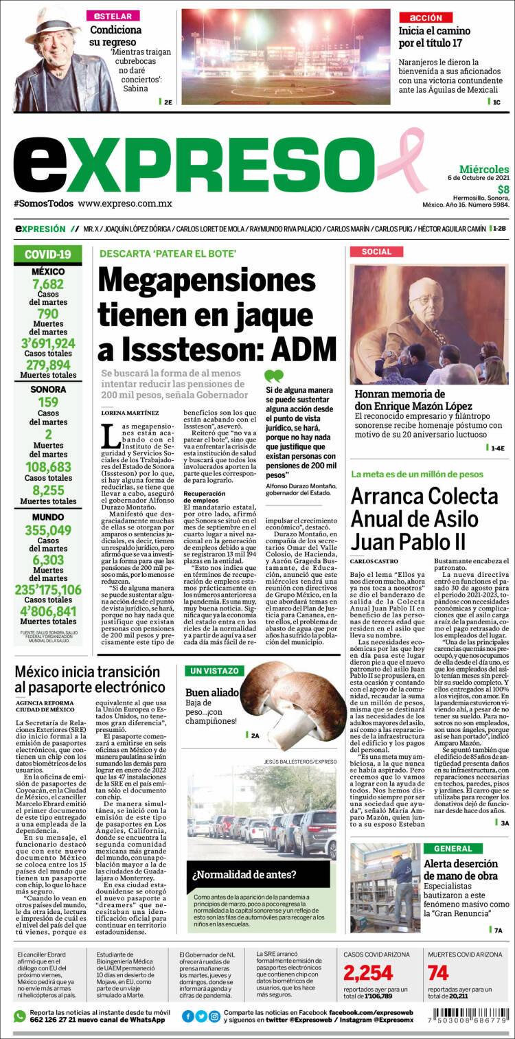 Portada de Expreso (M&eacute;xico)