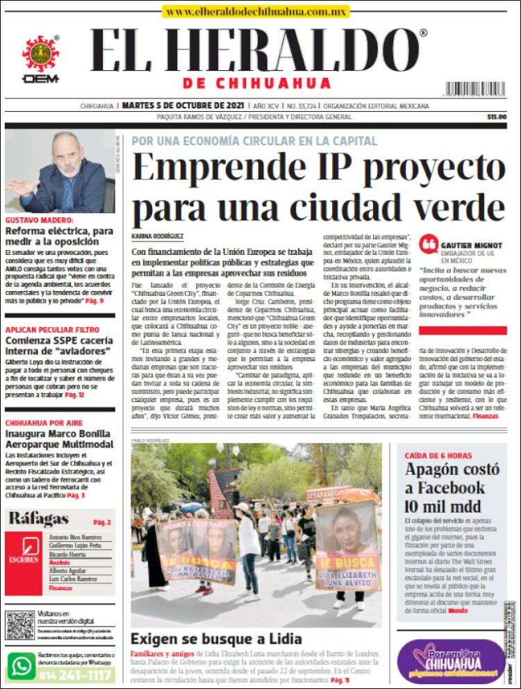 Portada de El Heraldo de Chihuahua (M&eacute;xico)