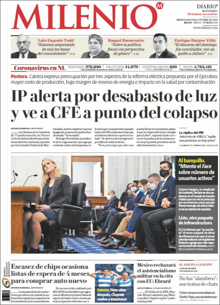 Portada de Milenio de Monterrey (M&eacute;xico)