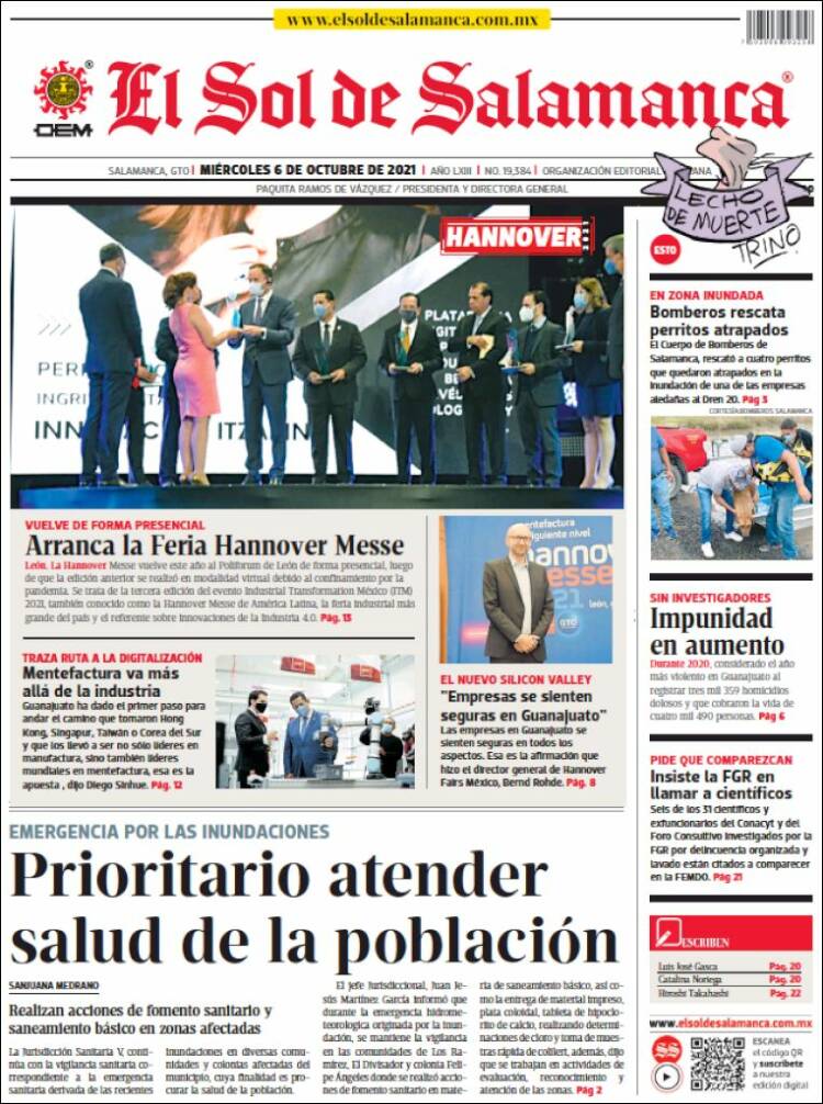 Portada de El Sol de Salamanca (M&eacute;xico)