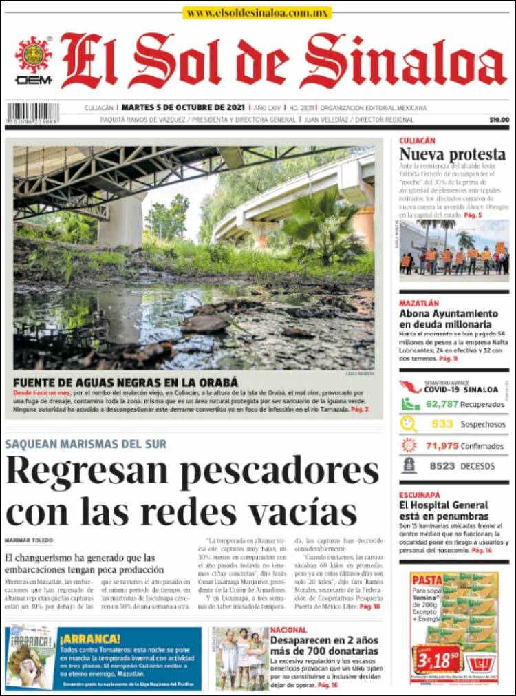 Portada de El Sol de Sinaloa (M&eacute;xico)