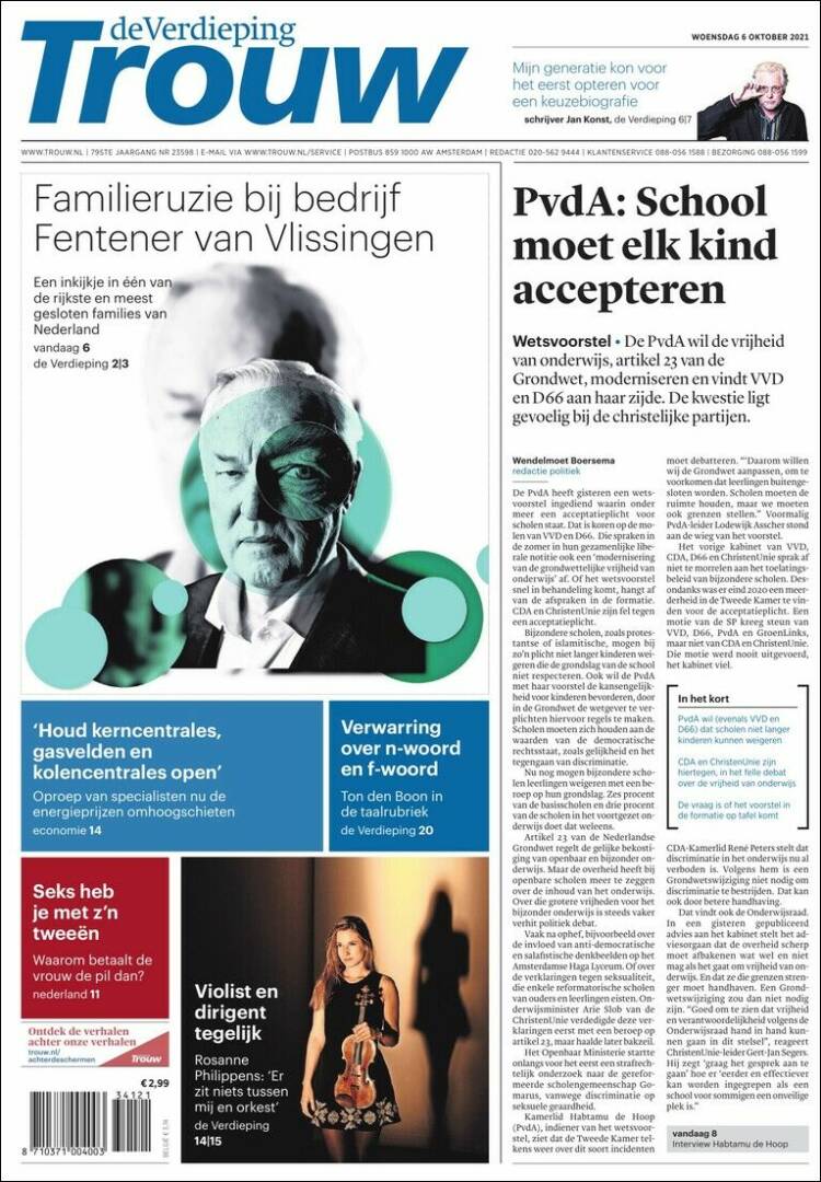 Portada de Trouw (Pa&iacute;ses Bajos)