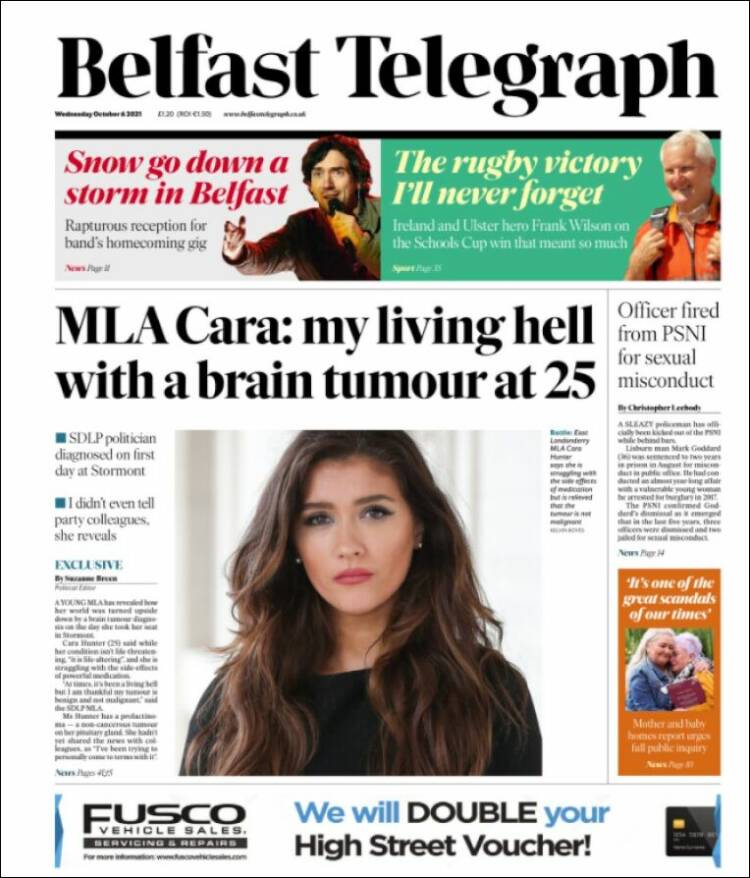 Portada de Belfast Telegraph (Reino Unido)
