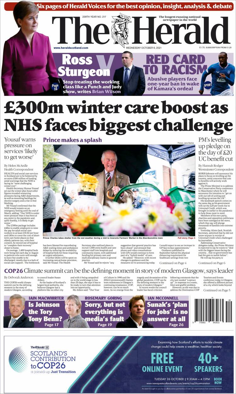 Portada de The Herald (Reino Unido)