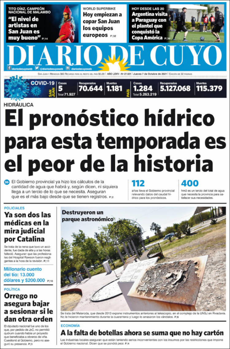 Portada de Diario de Cuyo (Argentina)