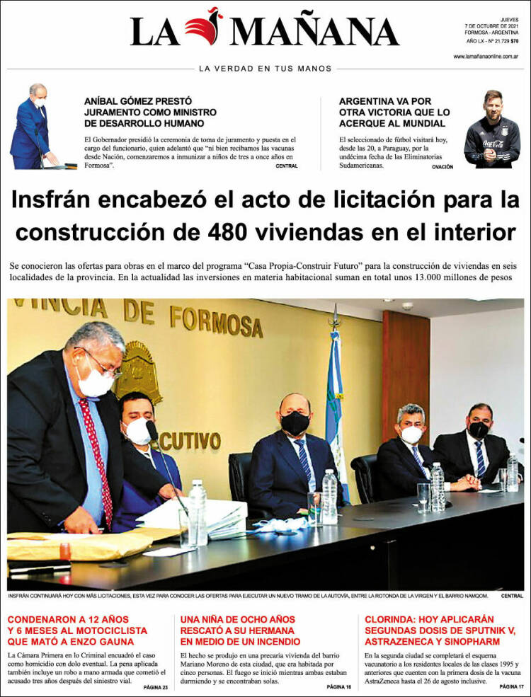 Portada de Diario La Mañana (Argentina)
