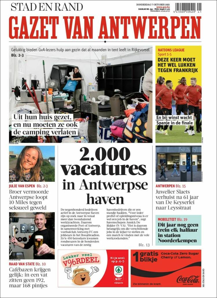 Portada de Gazet van Antwerpen (B&eacute;lgica)