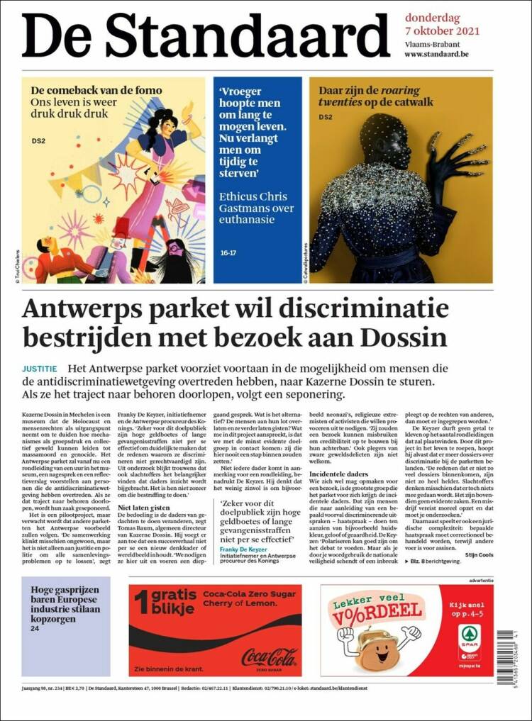 Portada de De Standaard (B&eacute;lgica)