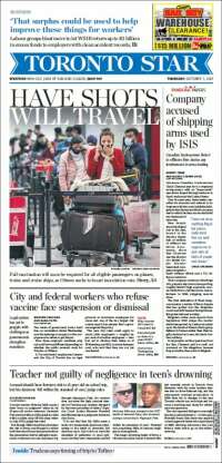 Portada de The Toronto Star (Canadá)