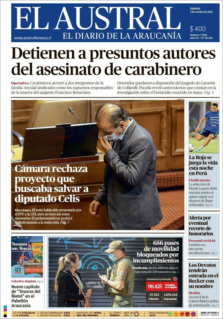 Portada de El Austral de Temuco (Chile)