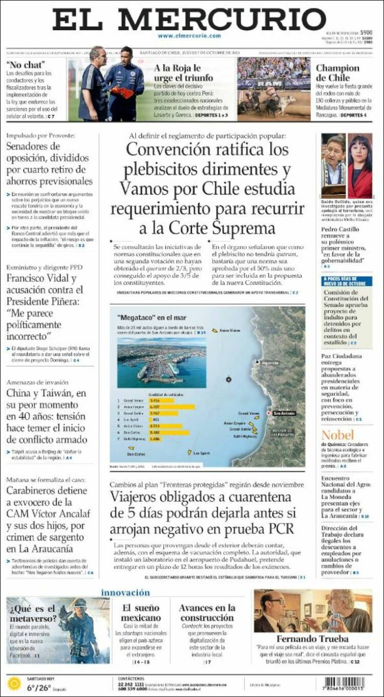 Portada de El Mercurio (Chile)