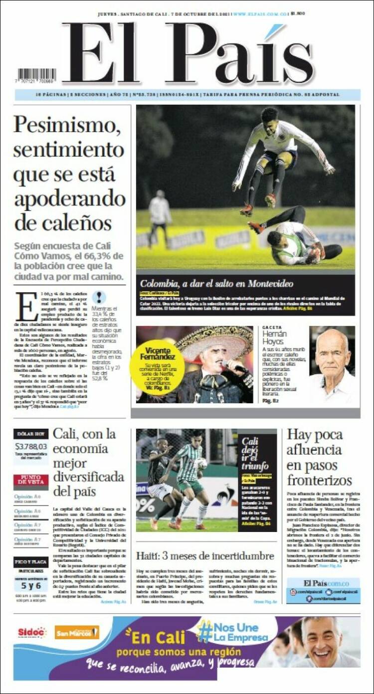Portada de El País - Cali (Colombia)