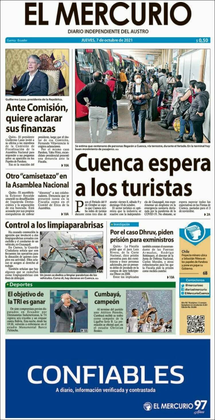 Portada de Diario El Mercurio (Ecuador)