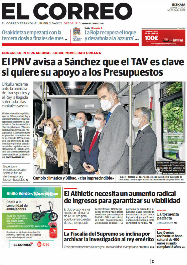 Portada de El Correo (Espa&ntilde;a)