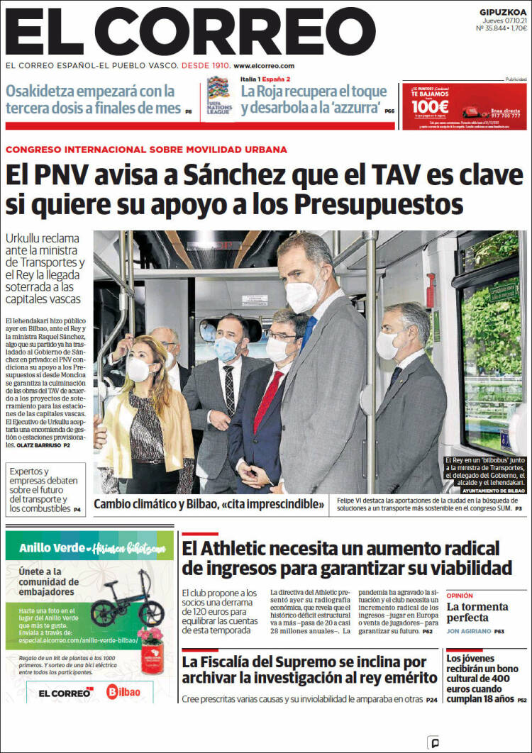 Portada de El Correo - Guipuzcoa (Espa&ntilde;a)