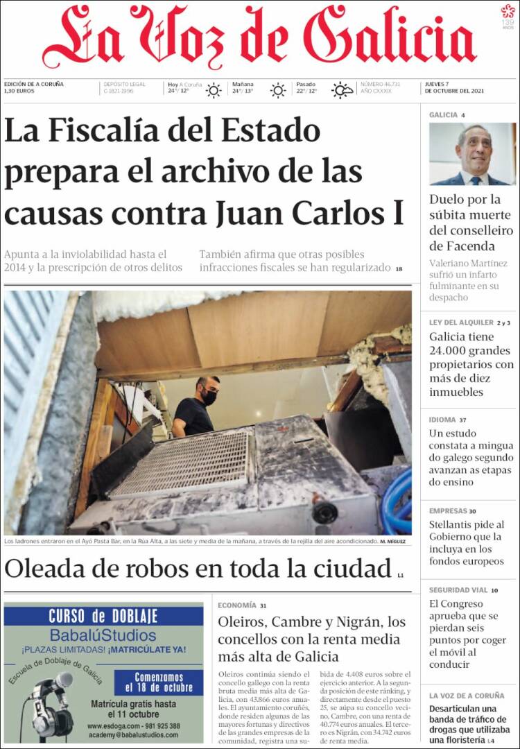 Portada de La Voz de Galicia (Espa&ntilde;a)