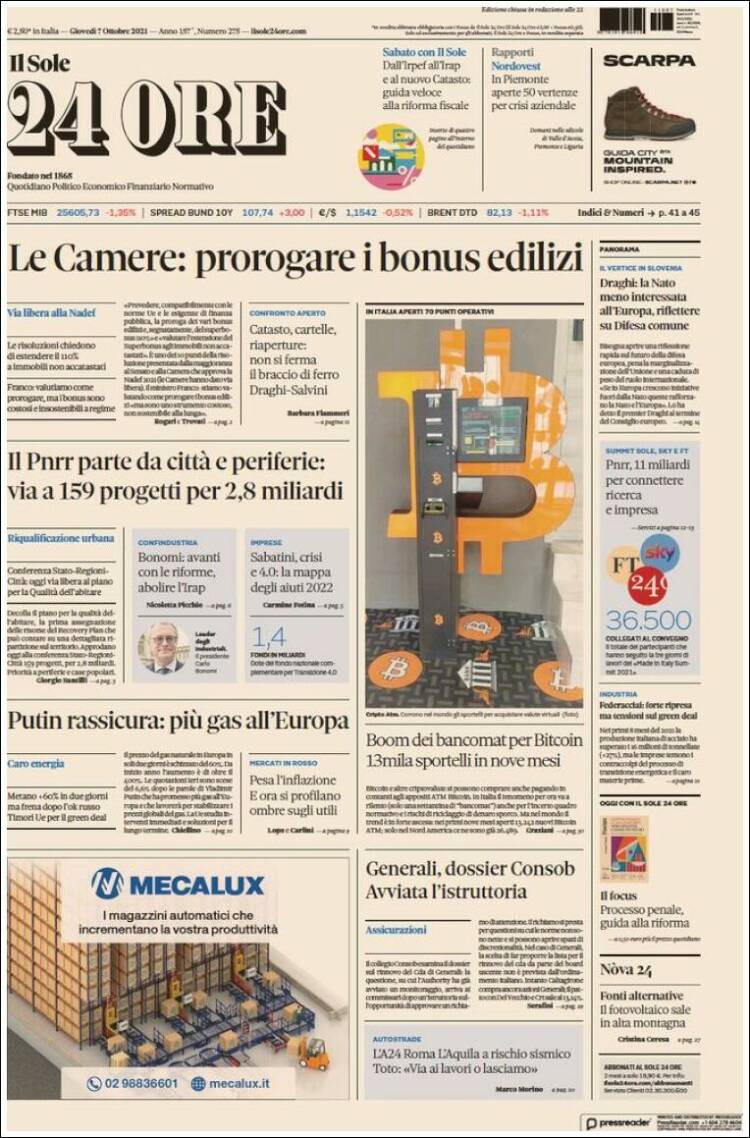 Portada de Il Sole 24 ORE (Italia)