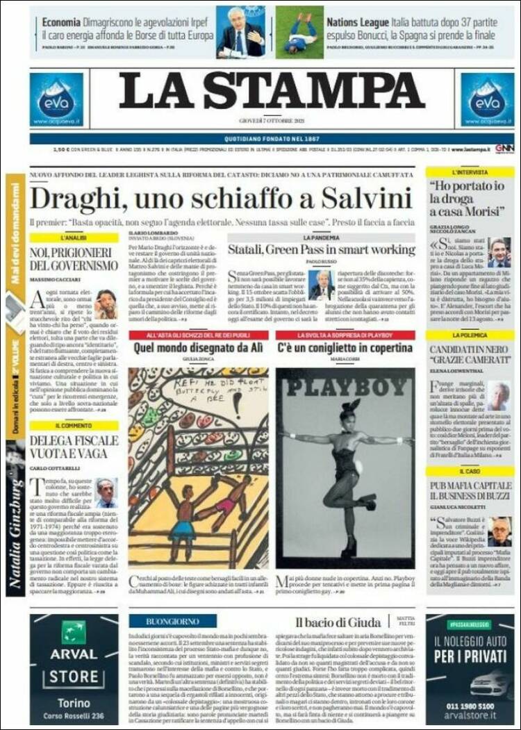 Portada de La Stampa (Italia)