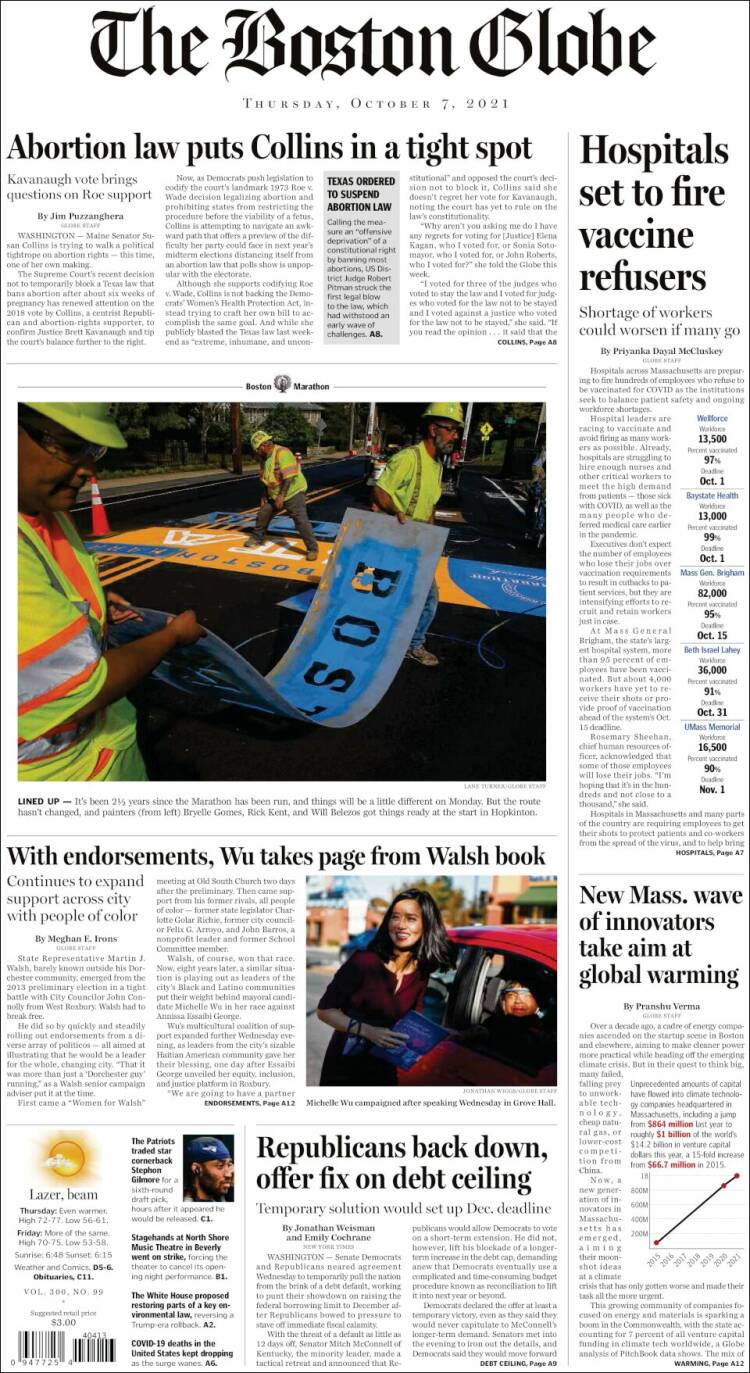 Portada de Boston Globe (USA)