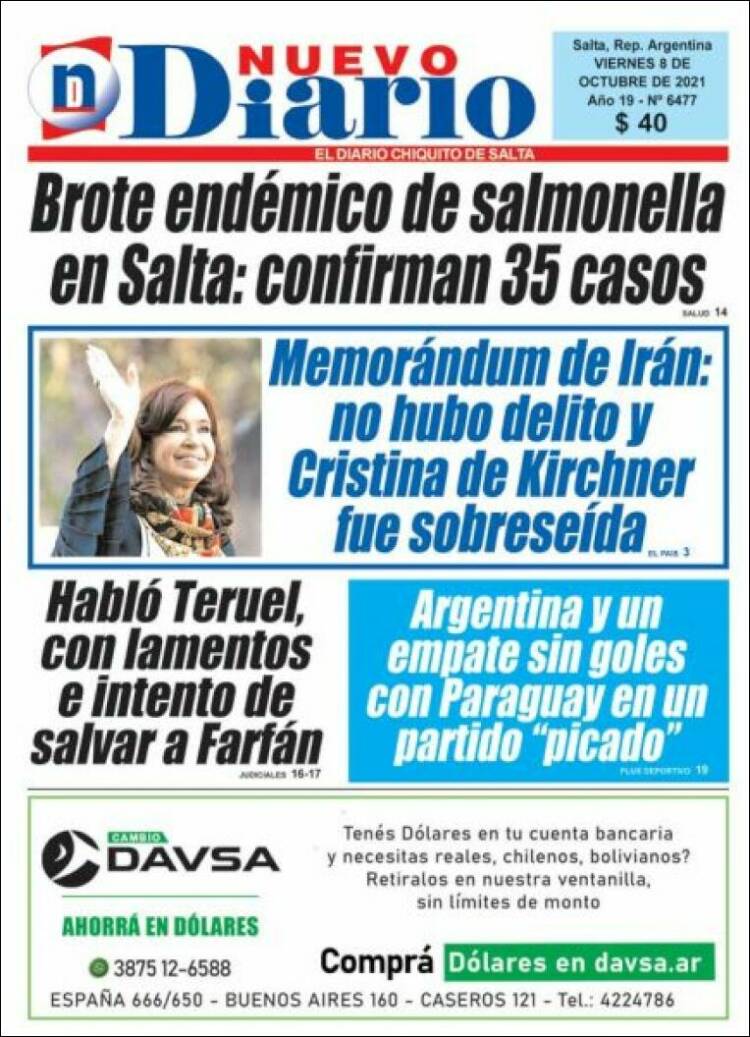 Portada de Nuevo Diario de Salta (Argentina)
