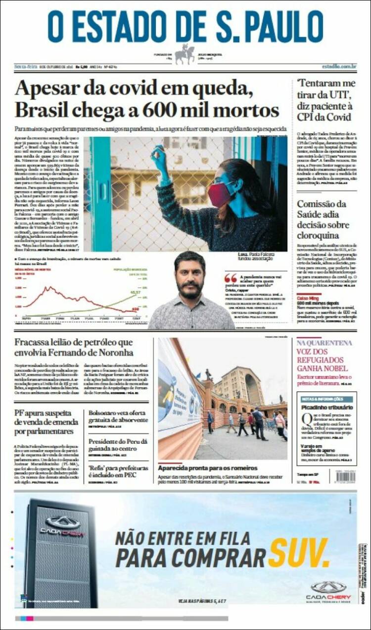 Portada de O Estado de São Paulo (Brasil)