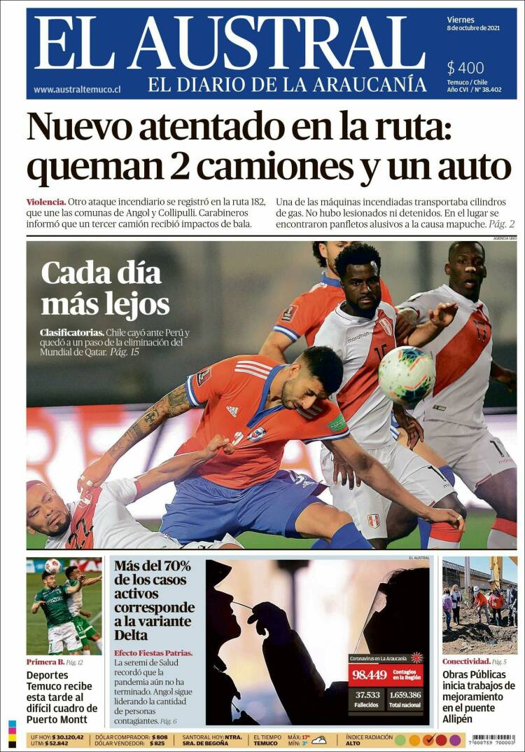 Portada de El Austral de Temuco (Chile)