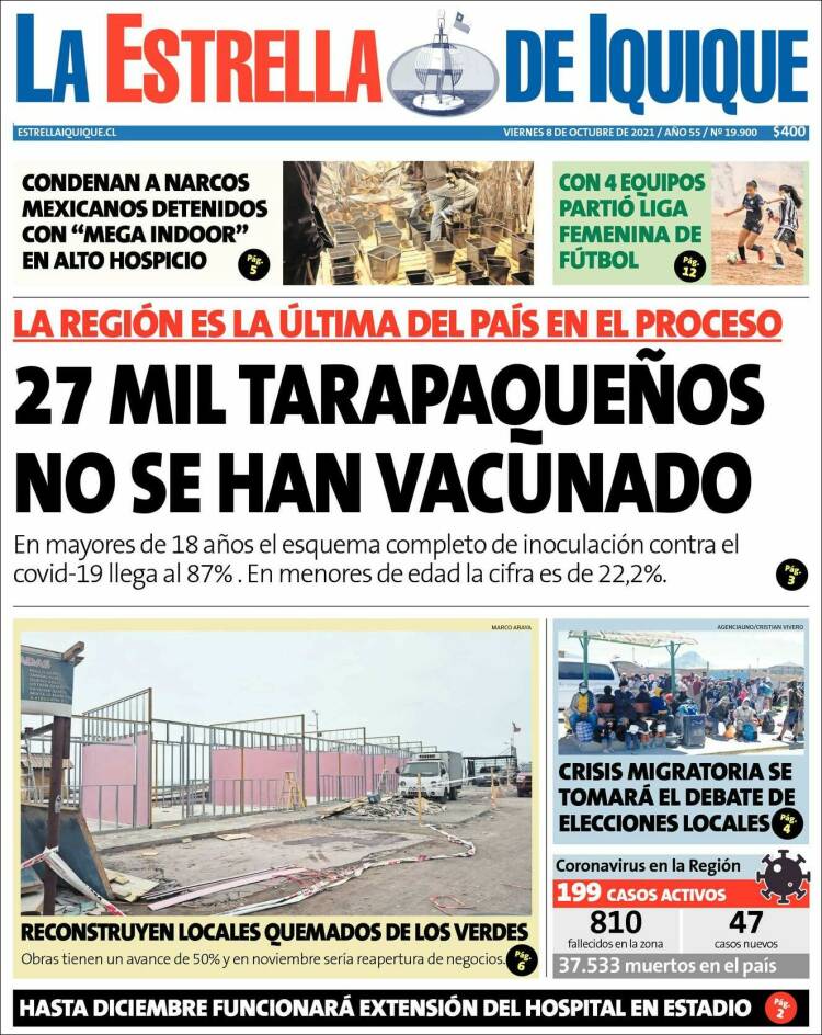 Portada de La Estrella de Iquique (Chile)