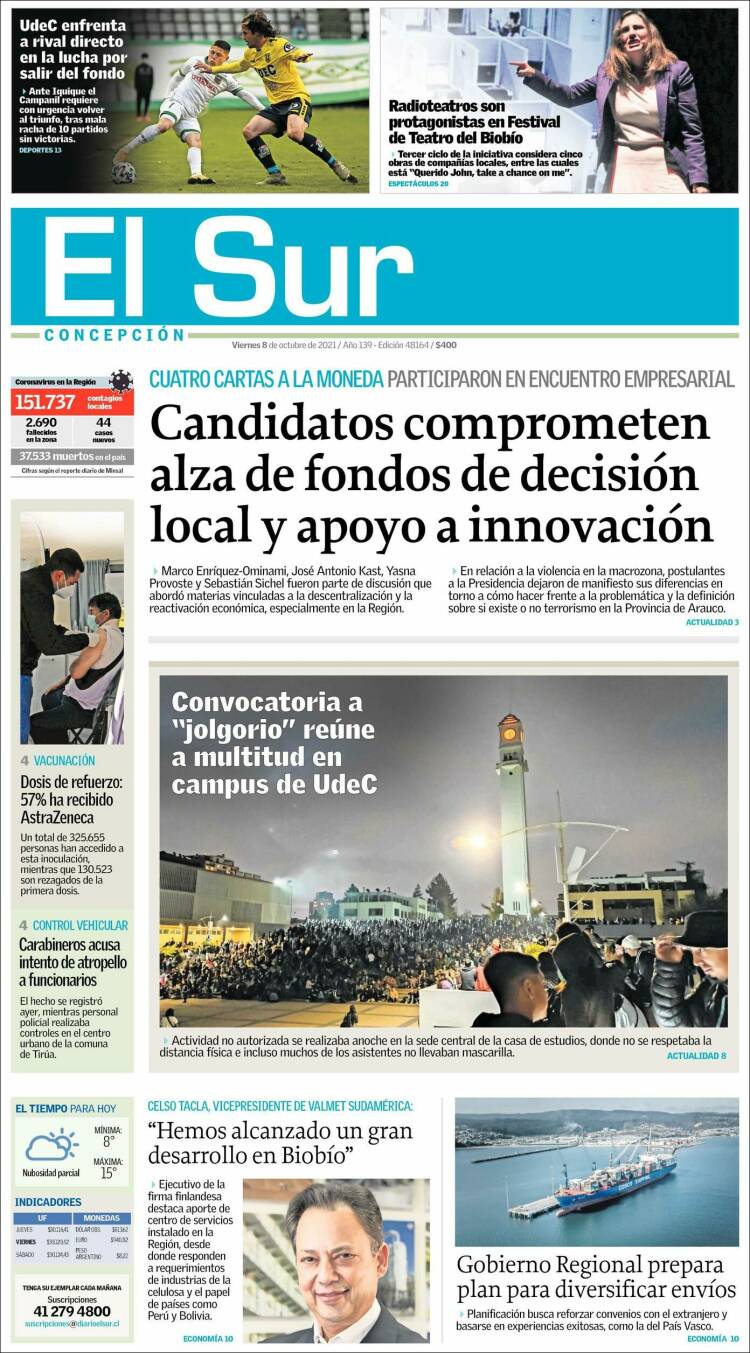 Portada de El Sur (Chile)