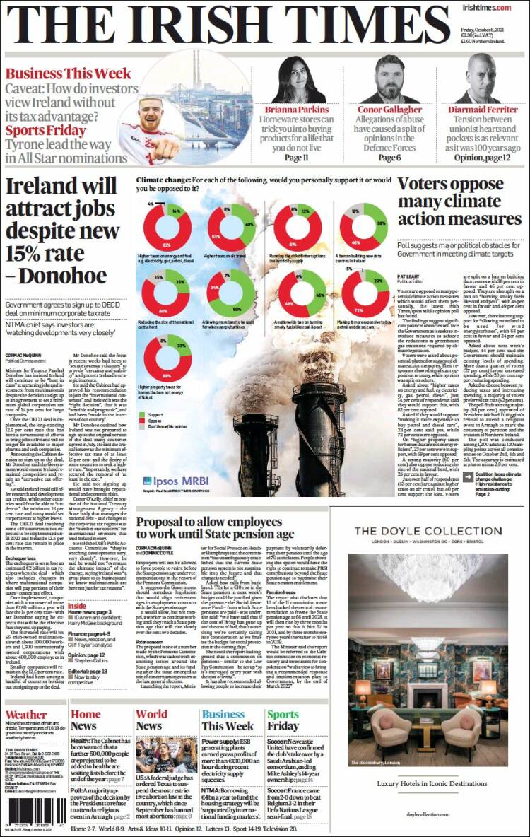 Portada de Irish Times (Irlanda)